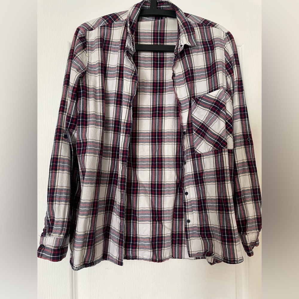 NWOT Zara White and Black Plaid Button Down Shirt - Picture 1 of 7